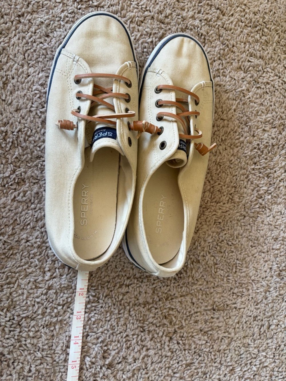 Sperry Low-Top Canvas Sneakers in Beige with Brown Laces - Picture 8 of 8